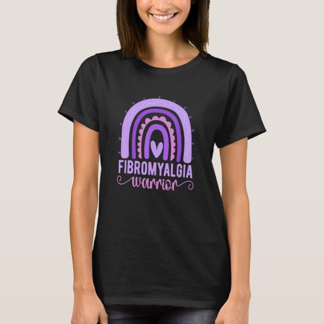 Fibromyalgia Warrior Rainbow Fibromyalgia Awarenes T-Shirt (Front)