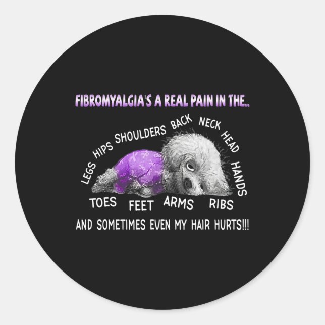 Fibromyalgia's A Real Pain Bichon Frise Dog 1  Classic Round Sticker (Front)