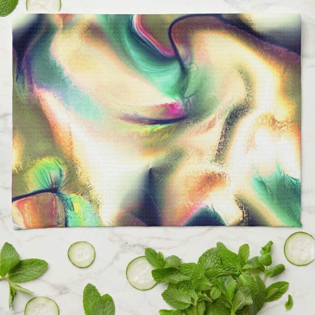 Fibrous spots of showy coloured, defective gradien tea towel (Folded)