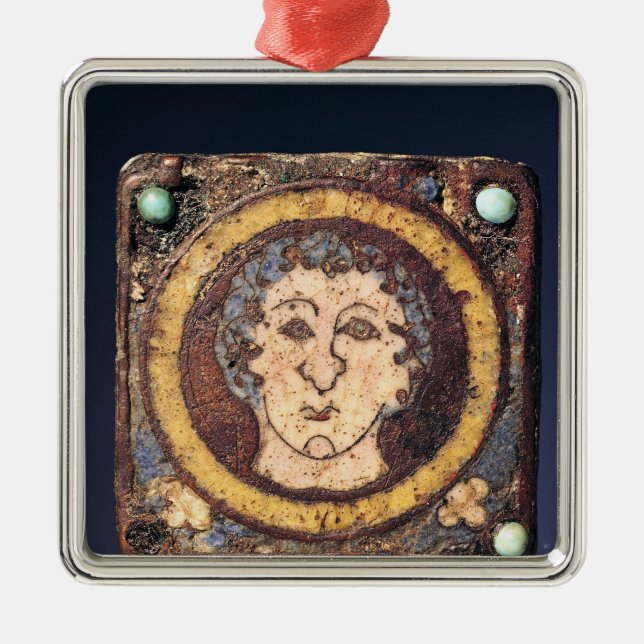 Fibula with the face of a young man metal tree decoration (Front)