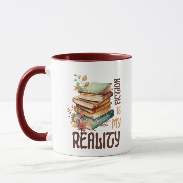 Fiction Lover Mug – Funny Book Quote Coffee Mug (Left)