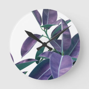 Ficus Elastica Violet Green Glam #1 #tropical  Round Clock