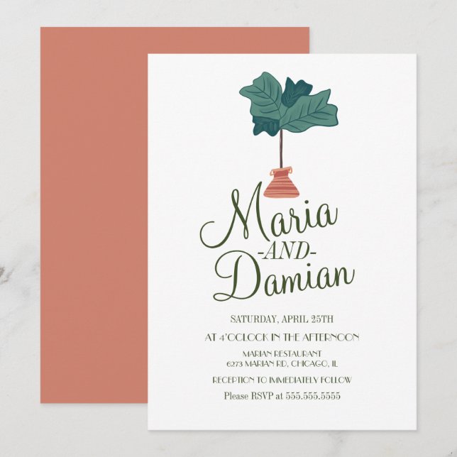 Fiddle Leaf Fig Tree Illustration Wedding Invitation (Front/Back)