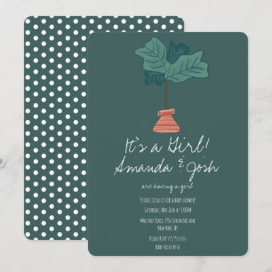 Fiddle Leaf Fig Tropical Dots Girls Baby Shower Invitation