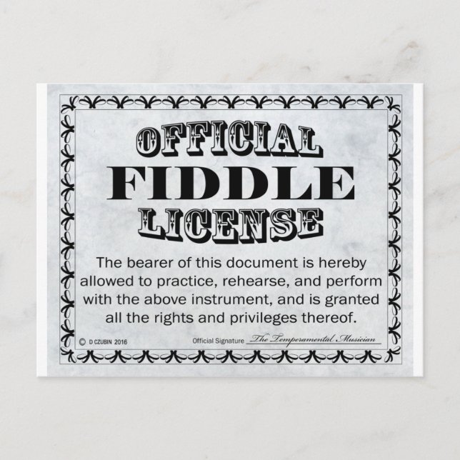 Fiddle License Postcard (Front)