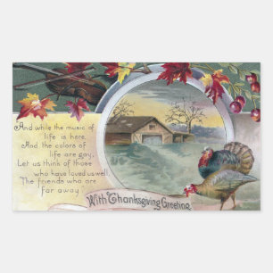 Fiddle, Turkeys and Barn Vintage Thanksgiving Rectangular Sticker