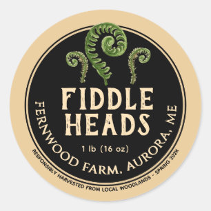 Fiddlehead Fern Black Kraft Forage Wild  Classic Round Sticker
