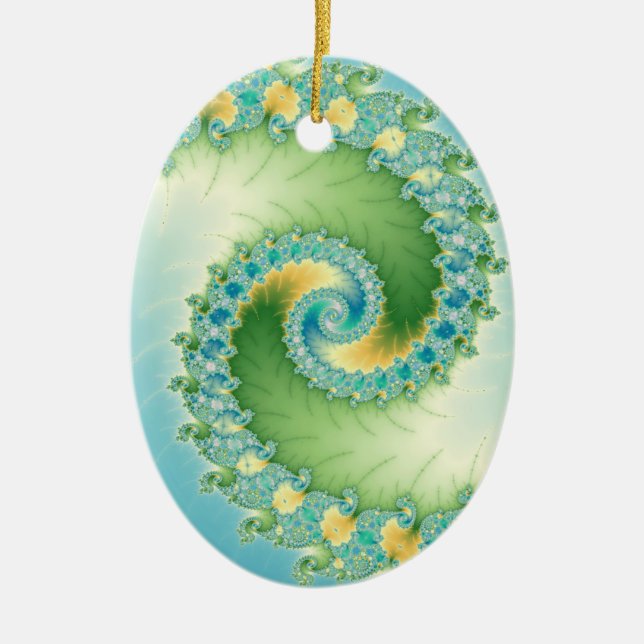 Fiddlehead - Fractal art Ceramic Tree Decoration (Front)