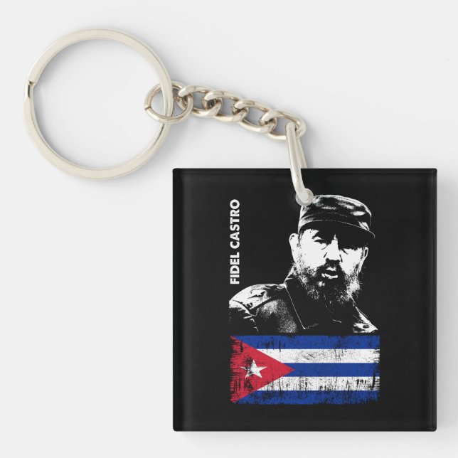 Fidel Castro Cuba Revolution Cuban Flag Key Ring (Front)