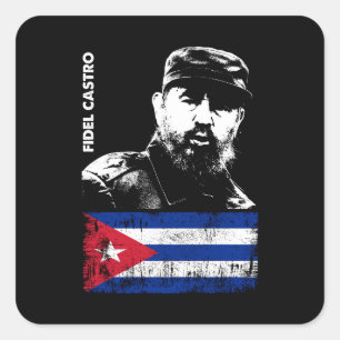 Fidel Castro Cuba Revolution Cuban Flag Square Sticker