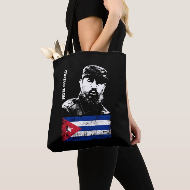 Fidel Castro Cuba Revolution Cuban Flag Tote Bag (Close Up)