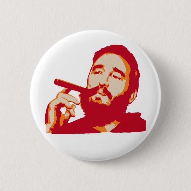 Fidel Castro with Cigar Portrait Button (Front)