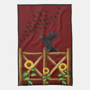 Field Birds Crows Sunflowers Ravens Tea Towel