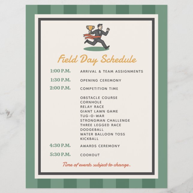 Field Day Bachelor Party Event Schedule Flyer (Front)
