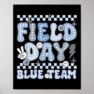 Field Day Blue Team Groovy Smile Face Chequered St Poster