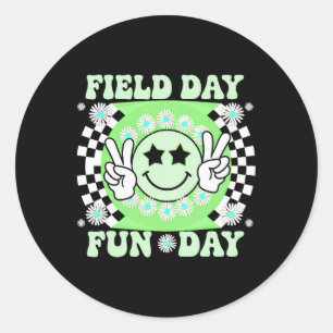 Field Day Fun Day Groovy Teacher Student Boys Girl Classic Round Sticker