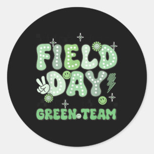 Field Day Green Team Groovy Smile Face Chequered S Classic Round Sticker