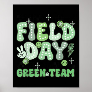 Field Day Green Team Groovy Smile Face Chequered S Poster