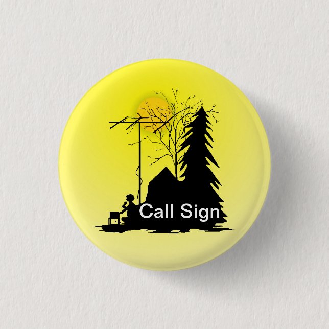 Field Day Ham Radio Opertor Silhouette Button (Front)