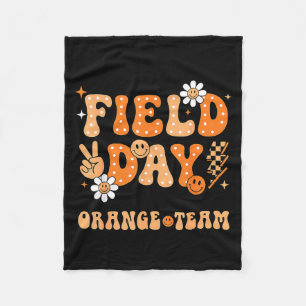 Field day orange team groovy smile face chequered fleece blanket