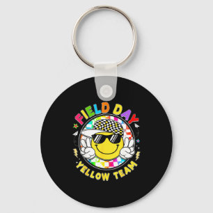 Field day yellow team smile face peace sign men key ring
