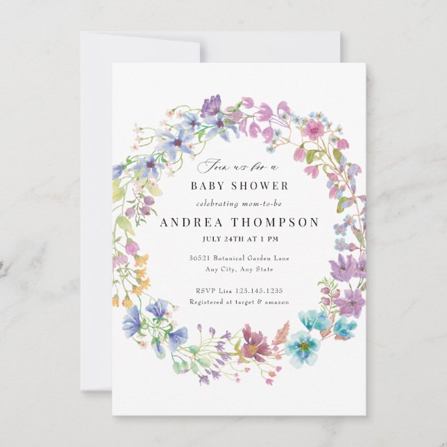 Field Flowers | Hand Painted Floral Baby Shower Invitation (Front)