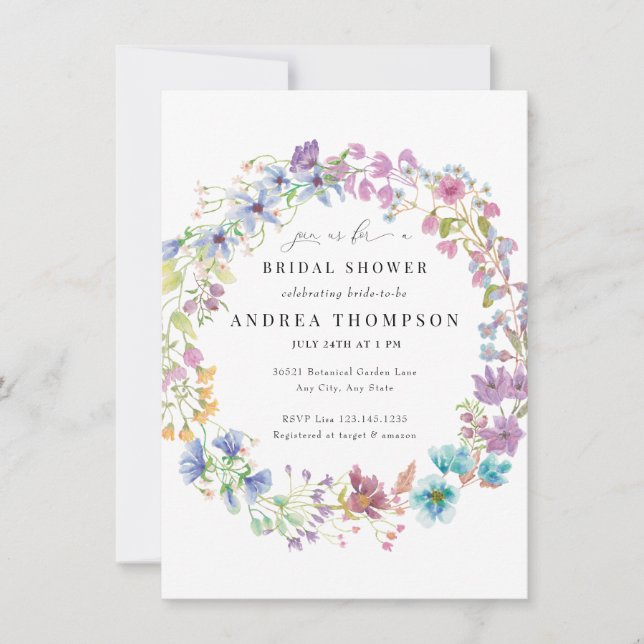 Field Flowers | Hand Painted Floral Bridal Shower Invitation (Front)
