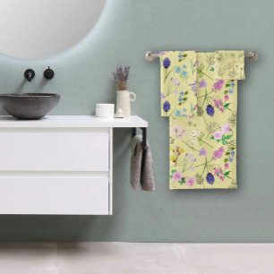 Field flowers, hand-painted in watercolour bath towel set
