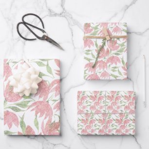 Field Flowers Lace Textured Pink White Wrapping Paper Sheet