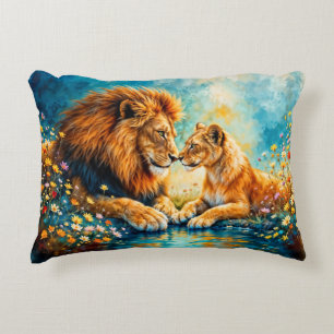 Field flowers Lion Lioness meadow decor Decorative Cushion