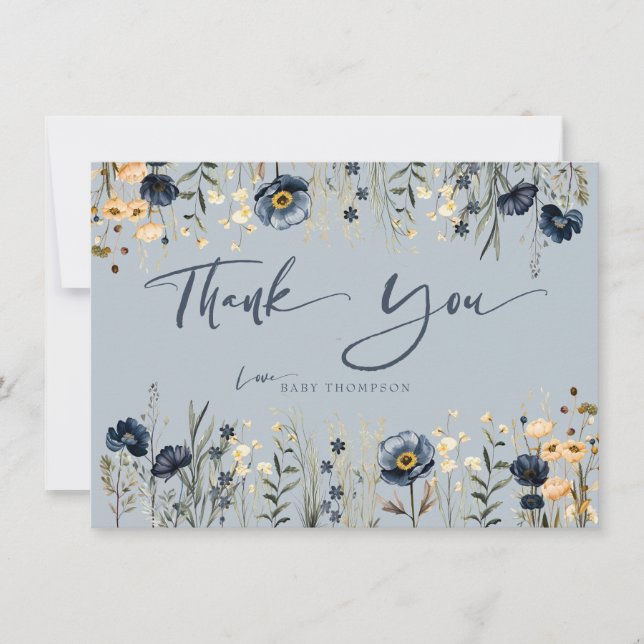 Field Flowers | Oh Boy | Boy Baby Shower Thank You Card (Front)