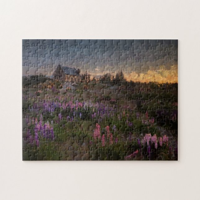 Field Flowers Oil Painting Landscape Pretty Jigsaw Puzzle (Horizontal)