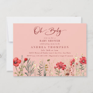 Field Flowers Red Wildflowers Oh Baby Baby Shower Invitation