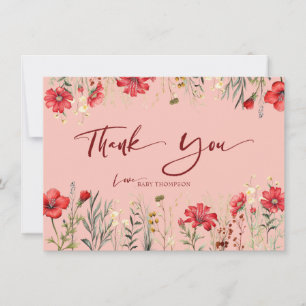Field Flowers Red Wildflowers  Thank You Card