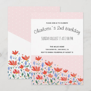 Field Flowers Watercolor In Sweet Red And Blue Announcement