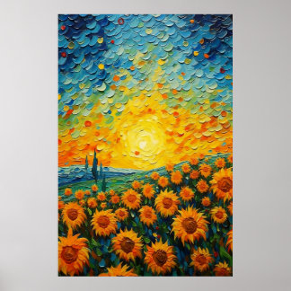 Field Full of Sunflowers Poster ArtPrint Wall Art