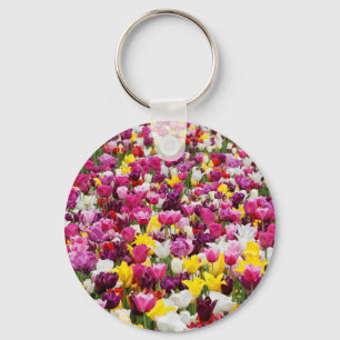 field full of tulips key ring
