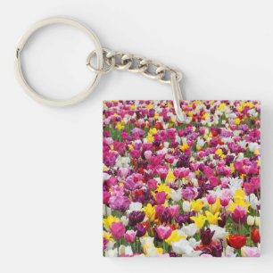 field full of tulips key ring
