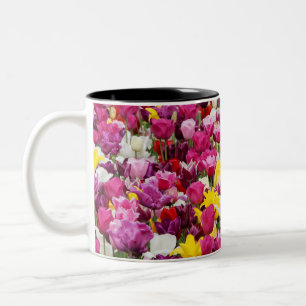 field full of tulips Two-Tone coffee mug