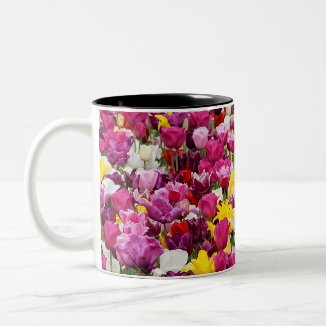 field full of tulips Two-Tone coffee mug (Left)