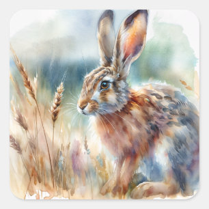 Field Hare Watercolor Square Sticker