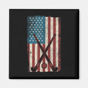 Field Hockey American Flag Vintage _1 Magnet