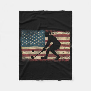 Field Hockey American Flag Vintage Fleece Blanket