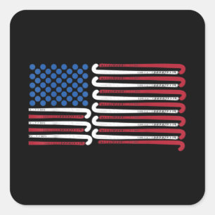 Field Hockey American Flag with Blue Balls for Square Sticker