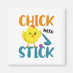 Field Hockey Chicken Chick With Stick _1  Magnet