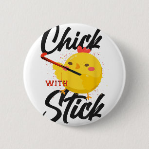 Field Hockey Chicken Chick With Stick _3 6 Cm Round Badge