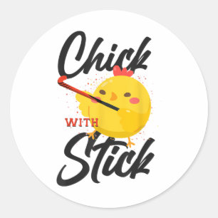 Field Hockey Chicken Chick With Stick _3 Classic Round Sticker