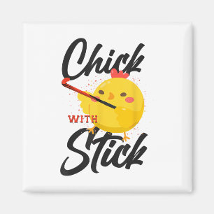 Field Hockey Chicken Chick With Stick _3  Magnet