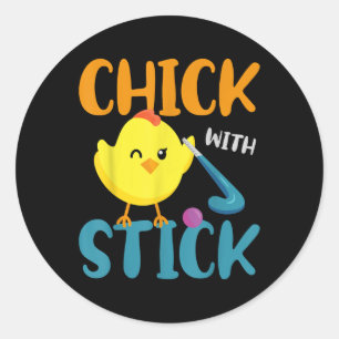 Field Hockey Chicken Chick With Stick Classic Round Sticker