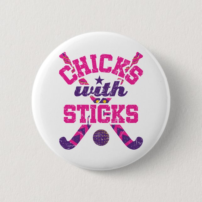 Field Hockey Chicks with Sticks 6 Cm Round Badge (Front)